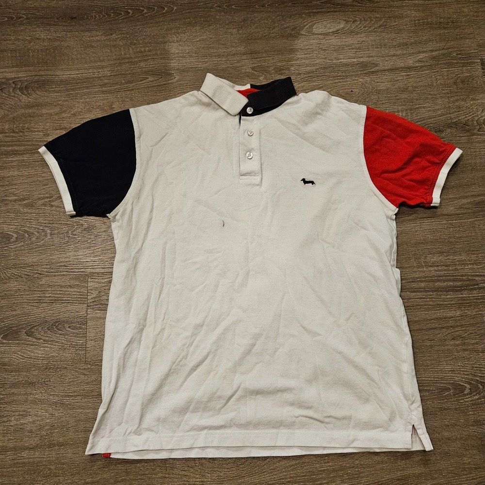 Harmont & Blaine Polo Shirt Mens Large White Navy Red Short Sleeve Button Men